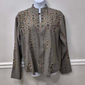 La Romani Embroidered Beaded Embellishment Gray Women's Top Blouse XXL Career